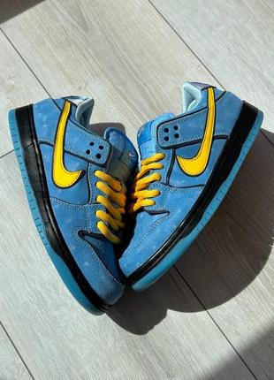 Крутые женские кроссовки nike sb dunk low x powerpuff girls blue yellow жёлто-голубые3 фото