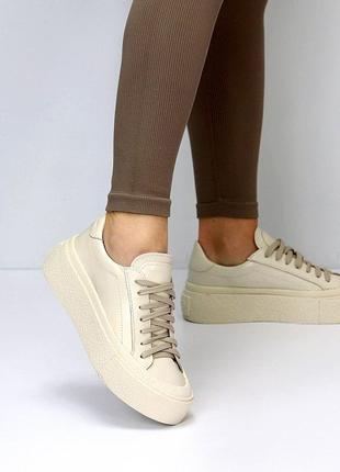 Кеди з натуральної шкіри cascada 20905 sh світлий бєж