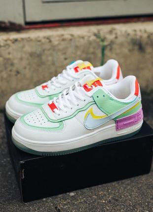 Кроссовки женские nike air force 1 shadow белые/зеленые (найк аир форс шадоу, кросівки)