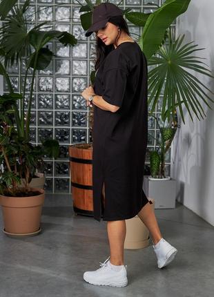 Платье - футболка женское миди, базовое, оверсайз летнее, батал большие размеры черное4 фото