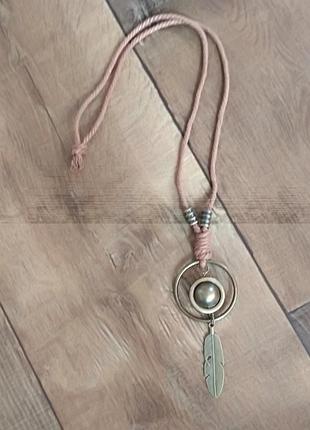 Подвеска бижутерия ожерелье кулон бусы цепочка перо лист