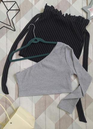 Топ рубрика shein укороченный на одно плечо рубчик серый