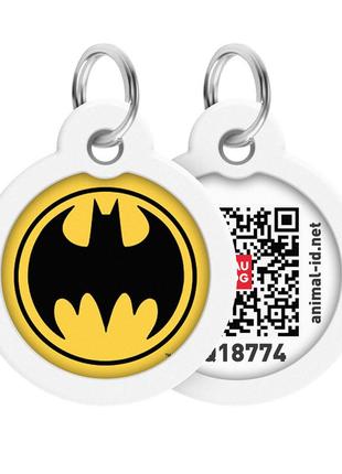 Адресник для собак и котов металлический waudog smart id c qr паспортом, рисунок "бэтмен лого", круг, д 30 мм