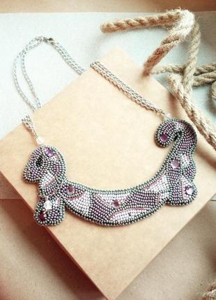 Вышитое колье из бисера "такс-с-с" бусы на шею тренд чокер