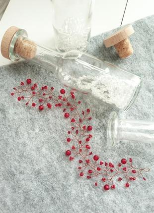 Червона гілочка в зачіску "ягідка" веточка в прическу для волос красная