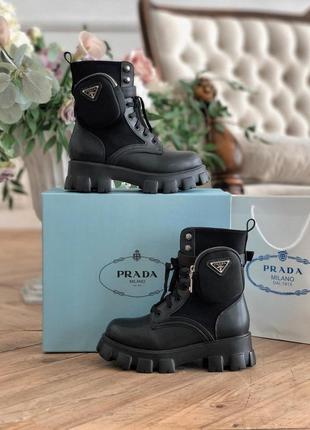 Высокие женские ботинки prada monolith из натуральной кожи5 фото