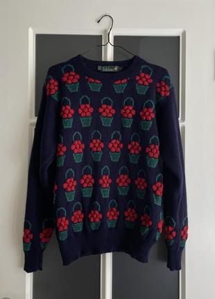 Винтажный свитер цветы калина