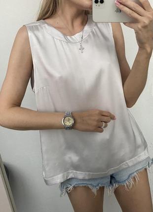 Сатиновый жемчужный серебристый топ блуза майка сатиновая6 фото