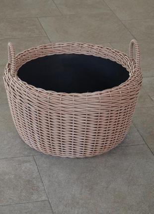 Корзина для дров плетеная (дровница) из искусственного ротанга ручной работы. 60 литров