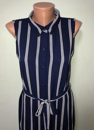 Плаття сорочка міді в полоску на гудзиках з поясом blue vanilla3 фото