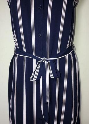 Плаття сорочка міді в полоску на гудзиках з поясом blue vanilla4 фото