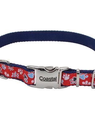 Нашийник coastal pet attire ribbon 1,6 х 30-46 см для собак червоний з лапками (76484147135)