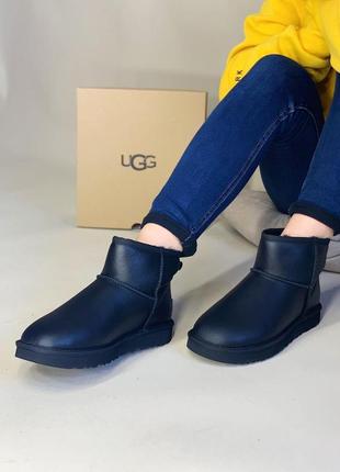 Зимові чоботи ugg з овчиною чорні шкіряні8 фото