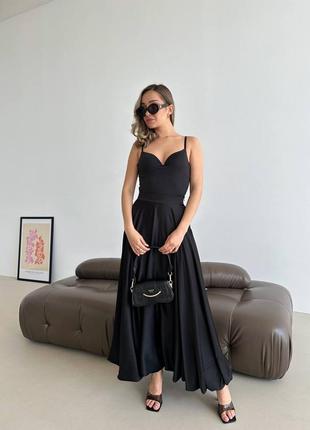 Женская длинная черная качественная атласная шелковая элегантная юбка баллон макси7 фото