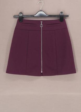 Брендовая трикотажная сливовая юбка мини "candie's" на молнии. размер xs.8 фото