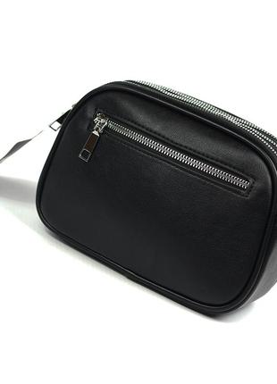 Замшевая черная маленькая женская сумка кросс боди клатч через плечо на три отделения8 фото