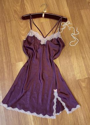 Новий атласний пеньюар фіолетовий жіночий нічна сорочка майка ночнушка4 фото