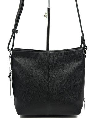 Черная женская молодежная модная мягкая сумка кросс боди средняя через плечо на молнии2 фото
