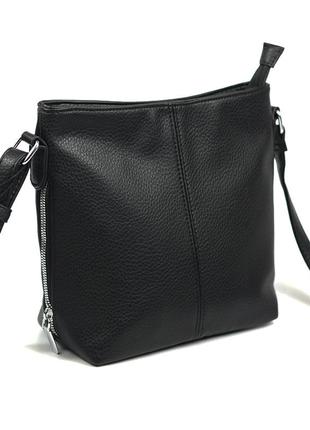 Черная женская молодежная модная мягкая сумка кросс боди средняя через плечо на молнии7 фото