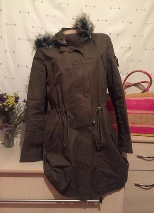 Куртка худи с капюшоном миди / пальто