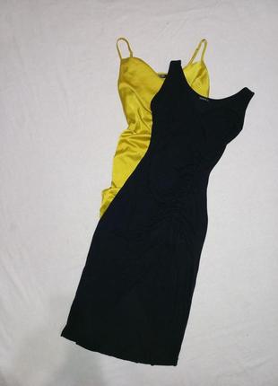 Черное кэжуал платье с драпировкой