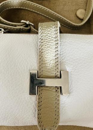 Сумка кожаная genuine leather italy оригинал бренд сумочка кожа белая , длинная ручка,  маленькая4 фото