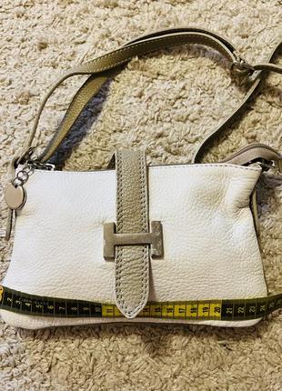 Сумка кожаная genuine leather italy оригинал бренд сумочка кожа белая , длинная ручка,  маленькая7 фото