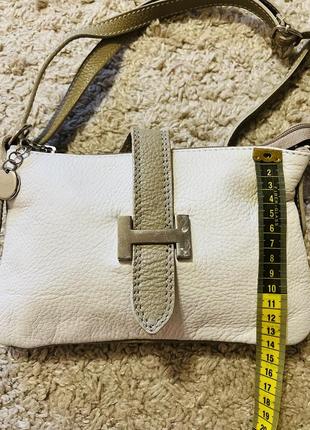 Сумка кожаная genuine leather italy оригинал бренд сумочка кожа белая , длинная ручка,  маленькая8 фото