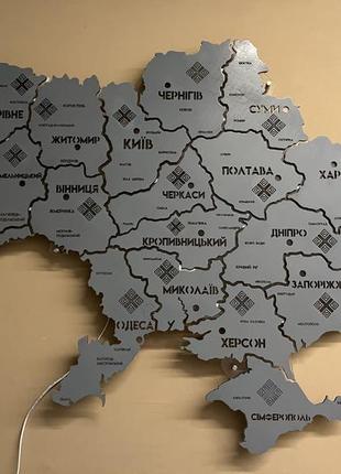 Карта україни на акрилі з підсвіткою між областями grey 90*60см3 фото