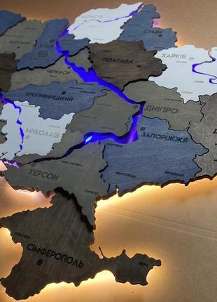 Карта україни з підсвіткою річок колір loft river 90*60 см2 фото