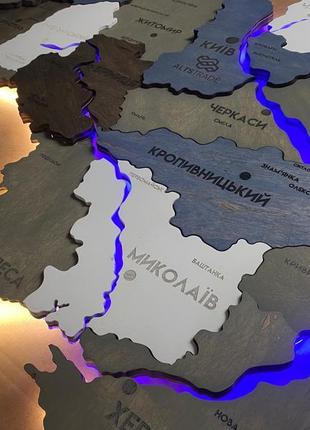 Карта україни з підсвіткою річок колір loft river 90*60 см3 фото