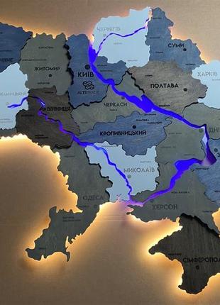 Карта україни з підсвіткою річок колір loft river 250*167 см