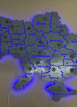 Карта україни на акрилі з підсвіткою між областями grey 250*167см2 фото