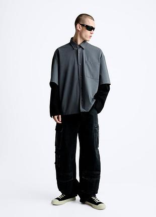 Zara рубашка оверсайз с двойным рукавом. новая.