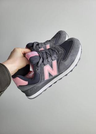 Женские кроссовки серые с розовым new balance 574 grey pink