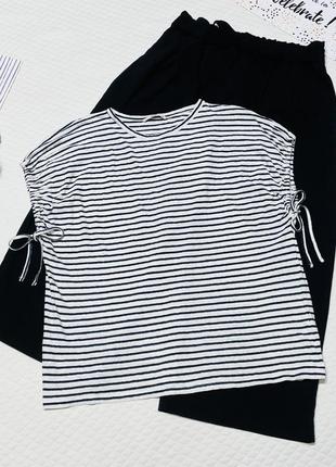 Приятная трикотажная футболка в полоску в составе с льном и котоном от бренда tu 🌷 размер 16 / наш1 фото