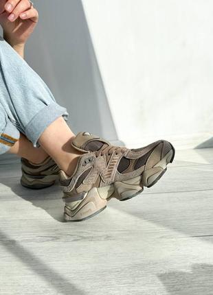Женские кроссовки бежевые с коричневым nb 9060 beige brown10 фото