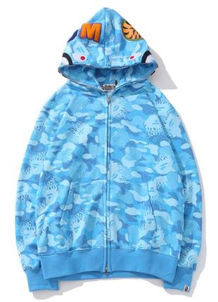 Голубой худи bape shark full zip blue camo кофта с капюшоном на молнии1 фото