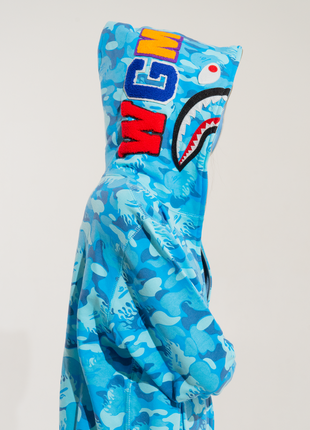 Голубой худи bape shark full zip blue camo кофта с капюшоном на молнии5 фото