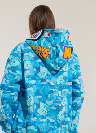 Блакитний худі bape shark full zip blue camo кофта з капюшоном на блискавці7 фото