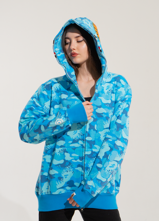 Голубой худи bape shark full zip blue camo кофта с капюшоном на молнии10 фото