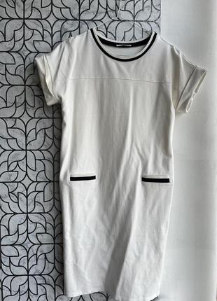 Платье футболка, длинное белое. плотная ткань