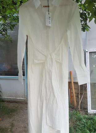 Летнее натуральное хлопковое миди платье рубашка узел платья рубашка завязка пояс na-kd4 фото