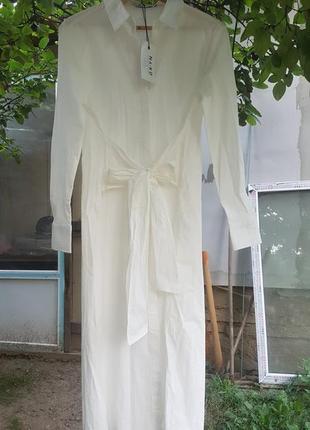 Летнее натуральное хлопковое миди платье рубашка узел платья рубашка завязка пояс na-kd1 фото