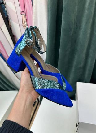 Эксклюзивные туфли из натуральной итальянской кожи и замши женские на каблуке с ремешками леопард10 фото