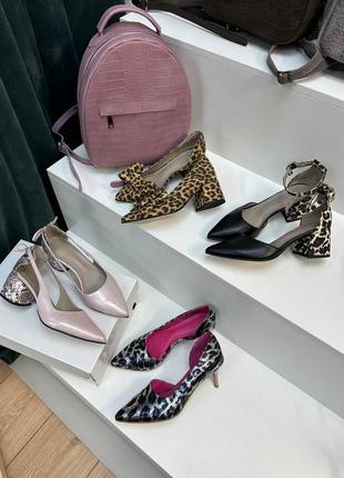 Эксклюзивные туфли из итальянской кожи и замши женские на каблуке7 фото