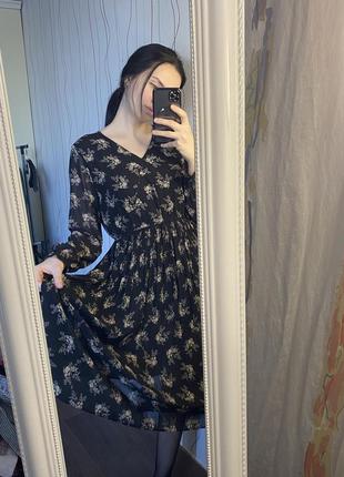 Плаття сукня чорна з квітками міді1 фото
