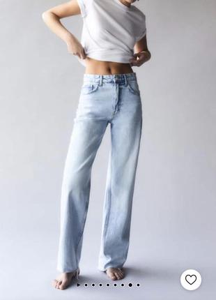 Джинсы pull &amp; bear pull and bear straight high waist прямые высокая посадка длинные full lenght wide leg3 фото