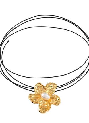 Чркер цветок кулон на шею шнурок черный колье с цветком под золото ретро винтаж4 фото
