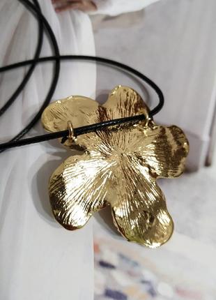 Чркер цветок кулон на шею шнурок черный колье с цветком под золото ретро винтаж9 фото